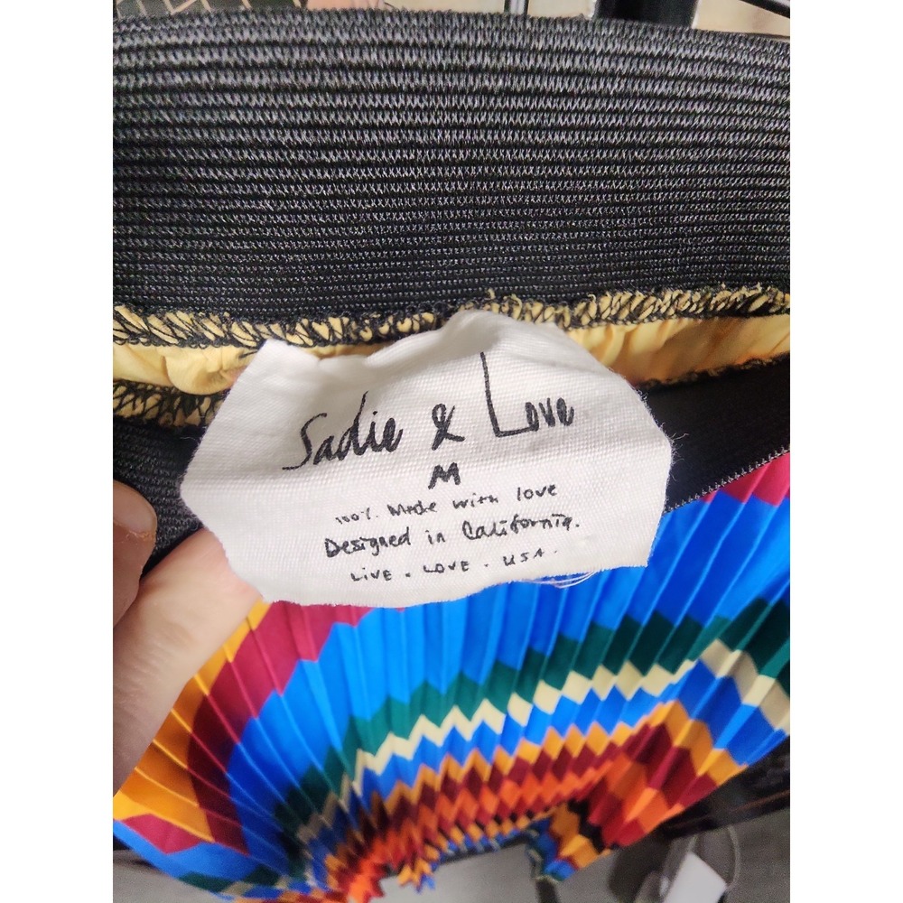 Sadie & Love Pleated Rainbow Midi Skirt | M | Elastic Waist | Striped Boho Pride - Picture 3 of 6